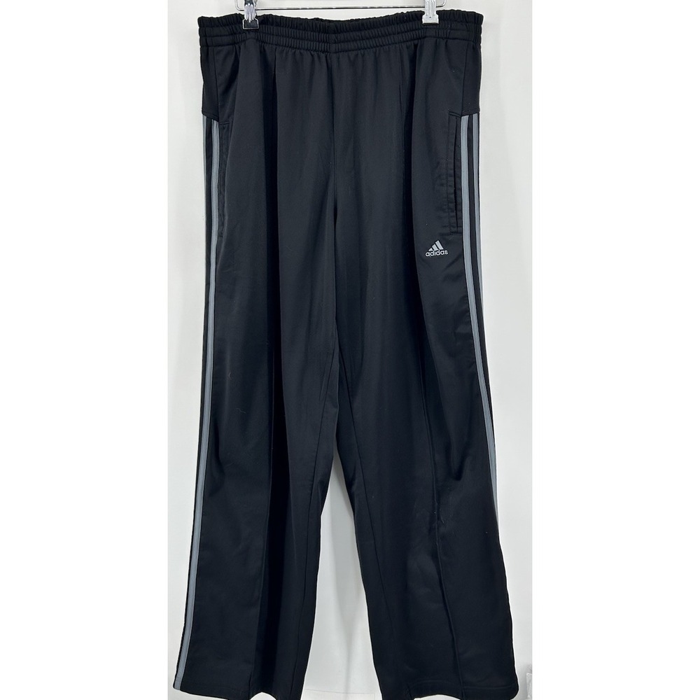 Adidas Three Stripe Polyester Athletic Track Pants Black Men's Size Large